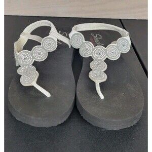 Skechers Women's SZ 9.5-10 Flip Flop Sandals Yoga Foam Rhinestone Bling White